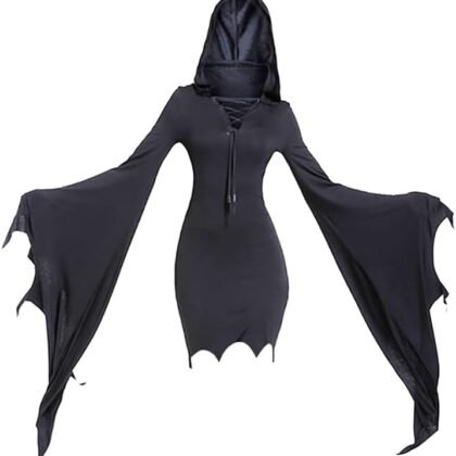 Mingyuezai Women Scream Costume Witch Bat Sleeve Long Dress Halloween Gothic Costume