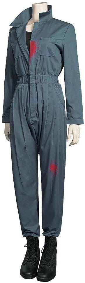 LILLIWEEN Womens Halloween Killer Costume Cosplay Long Sleeve Zip-Front Blue Coverall Jumpsuit - Image 5