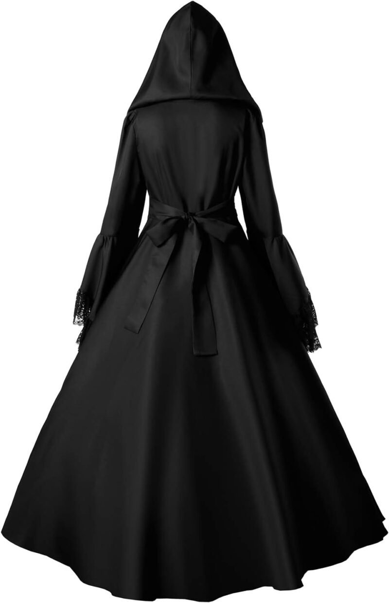 Jeufoin Women's Gothic Victorian Witch Vampire Dress Medieval Renaissance Halloween Cosplay Hooded Costume - Image 3