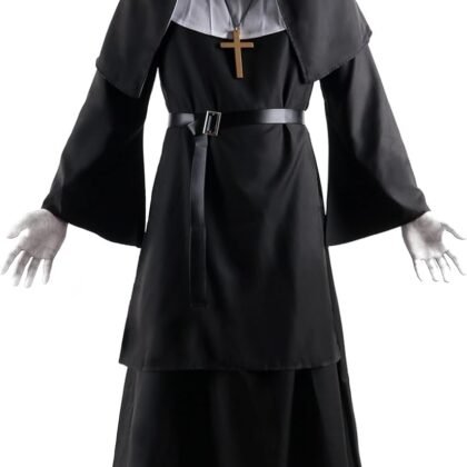 The Nun Costume for Women Men Scary Nun Outfit Plus Black Priest Outsuit