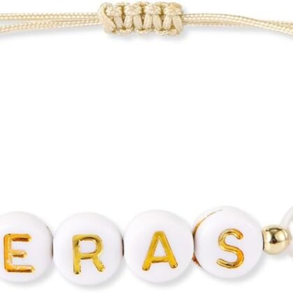 Eras Beaded Bracelet, Engraved Eras Gold Letters Delicate Pearl Beaded Bracelet Adjustable Chain Friendship Inspired Beaded Bracelet Gift for Women Festival Tour Party