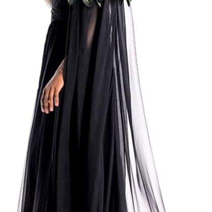 L'VOW Women's Gothic Feather Cloak Gothic Tulle Cape with Feather Collar Vampire Cloak Witches Cape Cosplay Costume