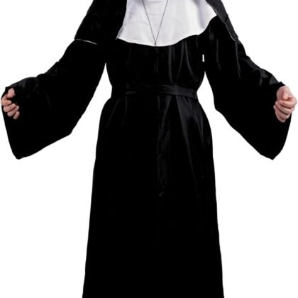 Nun Costume for Women Deluxe Scary Plus Size Halloween Costumes Outfit for Party Unisex Men Priest Cosplay Suit Black