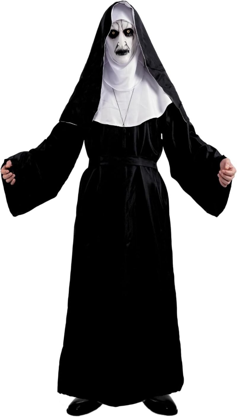 Nun Costume for Women Deluxe Scary Plus Size Halloween Costumes Outfit for Party Unisex Men Priest Cosplay Suit Black