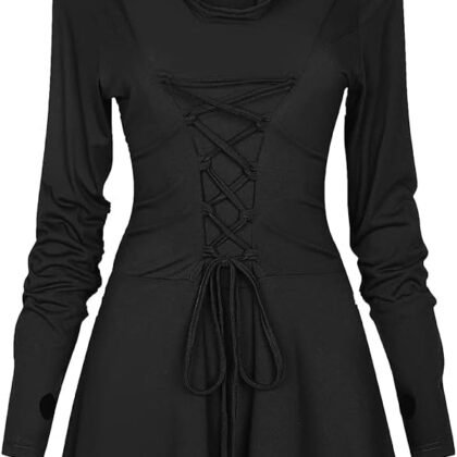 Womens Renaissance Costumes Hooded Robe Lace Up Renaissance Dress Women Halloween Vintage Medieval Cloak