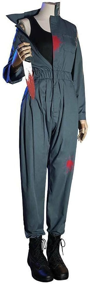 LILLIWEEN Womens Halloween Killer Costume Cosplay Long Sleeve Zip-Front Blue Coverall Jumpsuit - Image 4