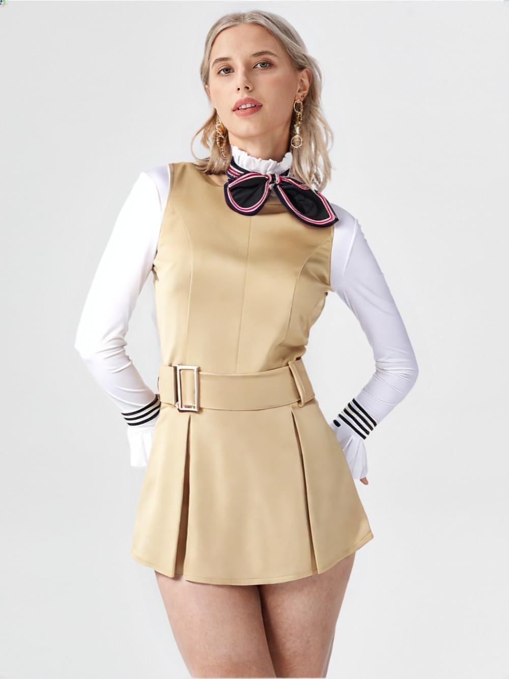 Womens Costume Dress Full Set Halloween Scary Horror Dress with Shirt Belt Tie - Image 2