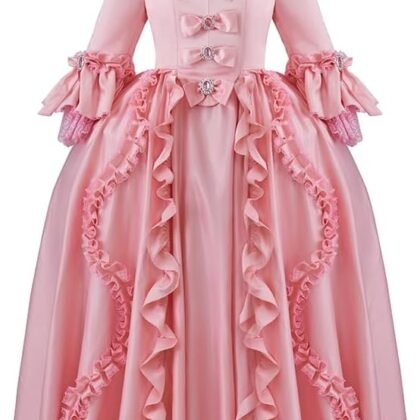 MelangCos Women's 18th Century Rococo Costume Marie Antoinette Pink Princess Dress Court Ball Gown