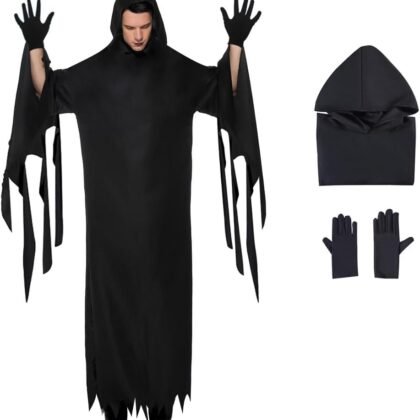 Tokisaki Horror Movie Cosplay Costume Scary Outfit Mask Black Terror Costumes Halloween Hooded Robe for Adult