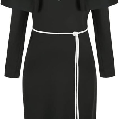 GRAJTCIN Halloween Nun Costume for Women Plus Size 4-Pcs Mother Cosplay Dress Scary Nun Habit