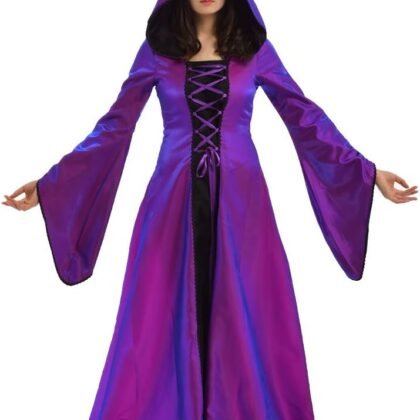 BLESSUME Women Renaissance Lace-up Vintage Hooded Dress Medieval Witch Dress Cosplay Costume