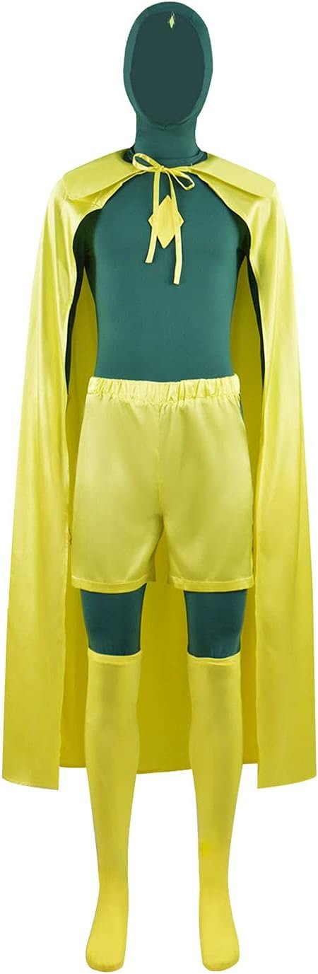 Vision Cosplay Costume Jumpsuit Cloak Wanda Maximoff Scarlet Witch Outfits Halloween Adult Men's Full Set (Vision Costume B, Medium)