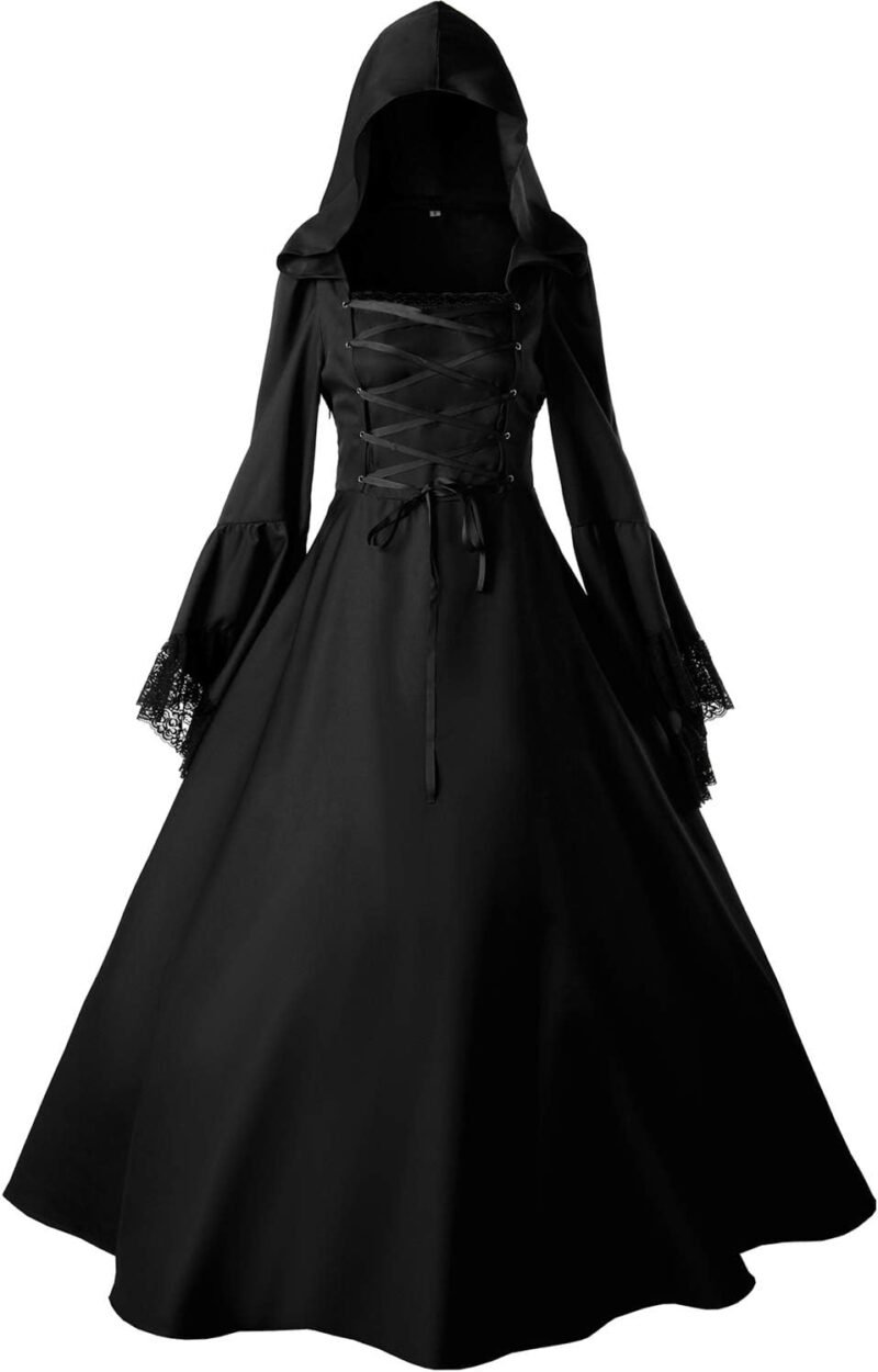 Jeufoin Women's Gothic Victorian Witch Vampire Dress Medieval Renaissance Halloween Cosplay Hooded Costume