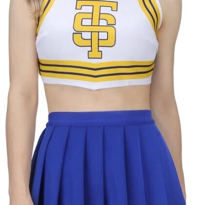 Adult Women Singer Cheerleader Costume Uniform Girls Cheerleading Crop Top with Pleated Skirt Halloween Outfit