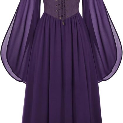 Scarlet Darkness Renaissance Costume Women Pirate Dresses Split Bell Sleeve Medieval Ren Faire Dress with Pockets