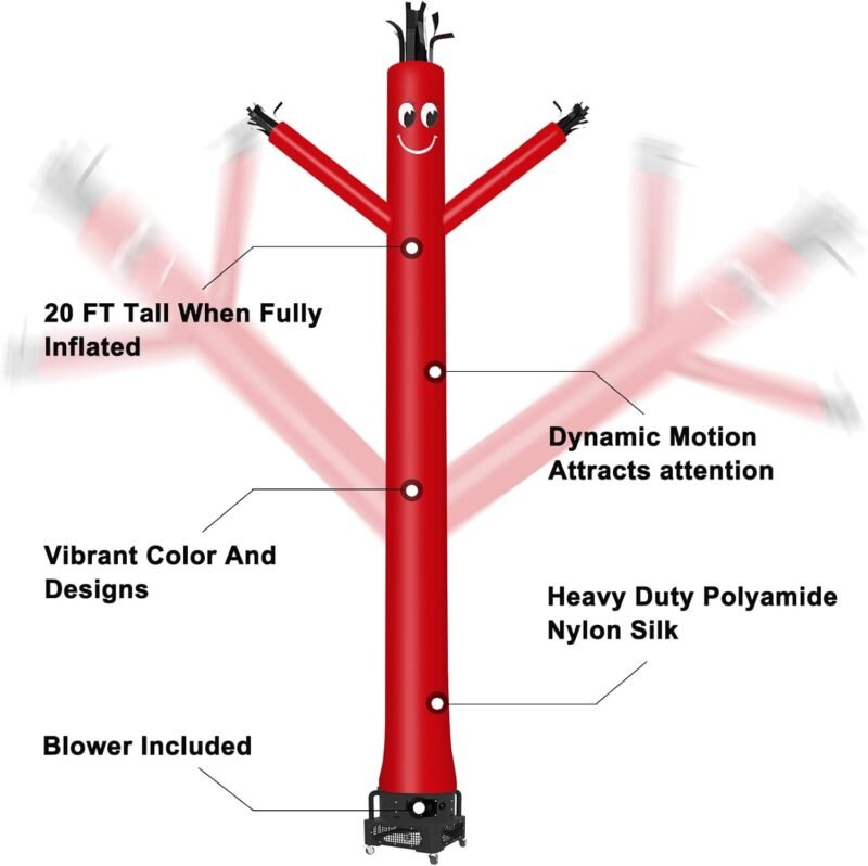 MOUNTO 20ft Air Inflatable Tube Guy Puppet Dancing Man with 1HP Blower Complete Set (Red) - Image 3
