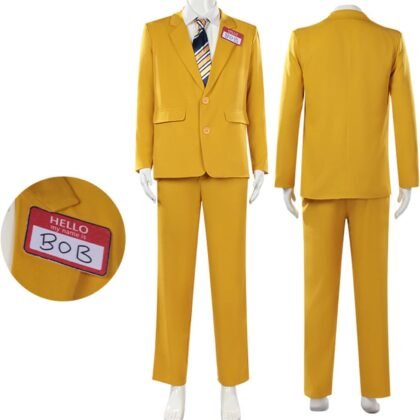 AwwwCos Movie Bob Cosplay Costume Bob Yellow Suit with Name Tag for Men Uniform Halloween Christmas Outfit