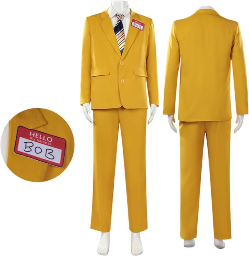 AwwwCos Movie Bob Cosplay Costume Bob Yellow Suit with Name Tag for Men Uniform Halloween Christmas Outfit