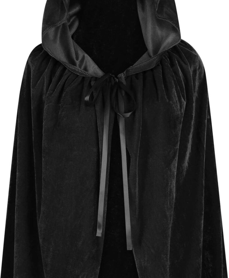 59Inch Velvet Cloak with Hood for Men & Women, Hooded Cape Cloak Unisex Halloween Witch Vampire Wizard Raven Cosplay Costume(black,L) - Image 4