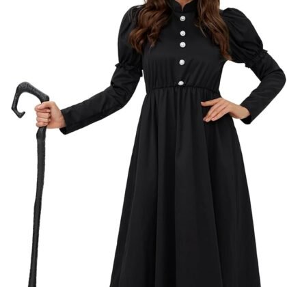 Clarisbelle Women's Halloween Standing Collar Puff Sleeves Costume Wicked Witch Gothic Outfit
