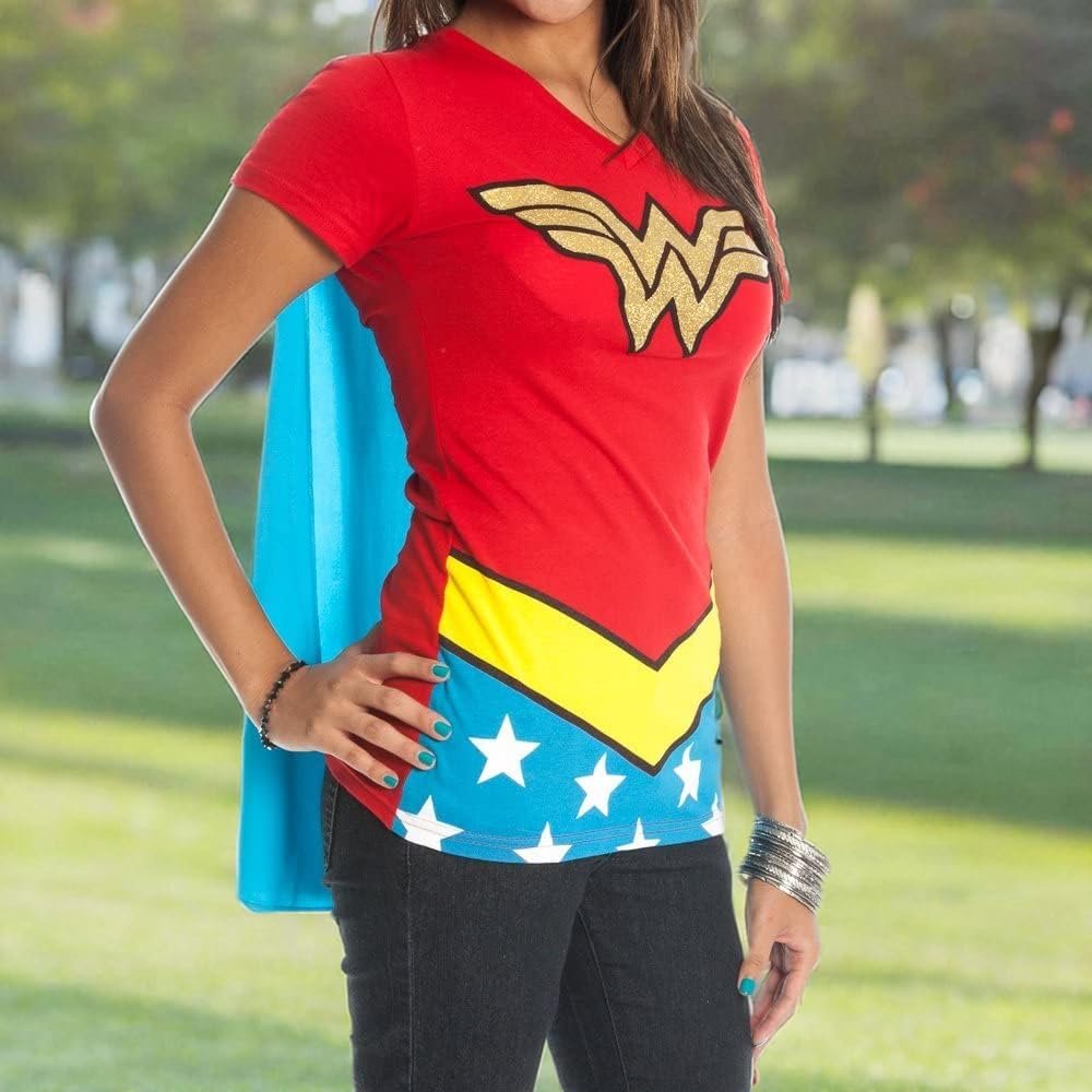 Wonder Woman Glitter Logo Juniors Costume Cosplay Cape T-Shirt Tee Shirt DC Comics - Image 4