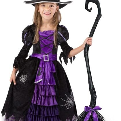 Spooktacular Creations Fairytale Witch Cute Witch Costume Deluxe Set with Broom for Girls