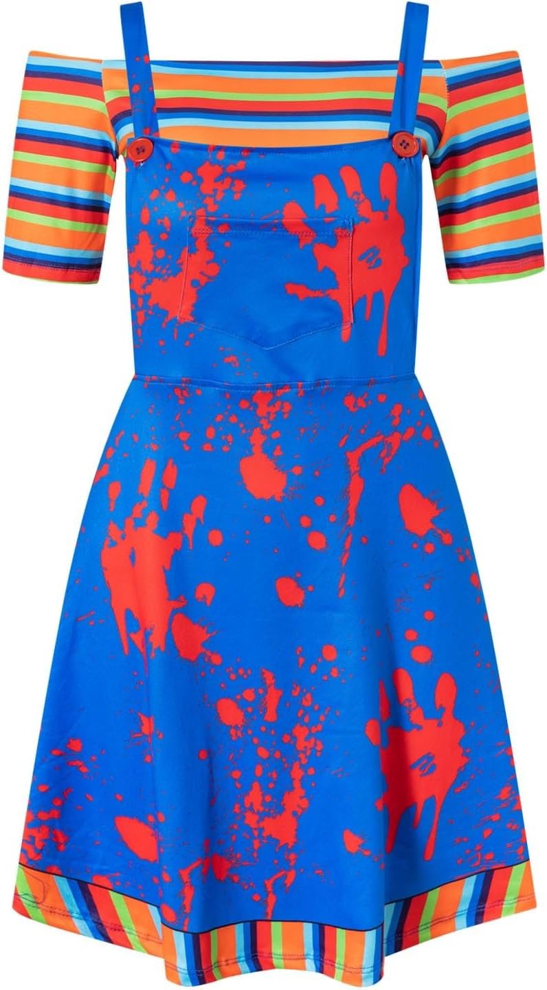 PROMOTED TO BIG SISTER 4 Pcs Women Halloween Nightmare Killer Doll Costume Scary Guy Cosplay Movie Character Outfit - Image 4