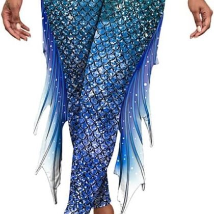 Mermaid Yoga Print Leggings for Women Plus Size Fish Scale High Waisted Pants Halloween Costume Tights
