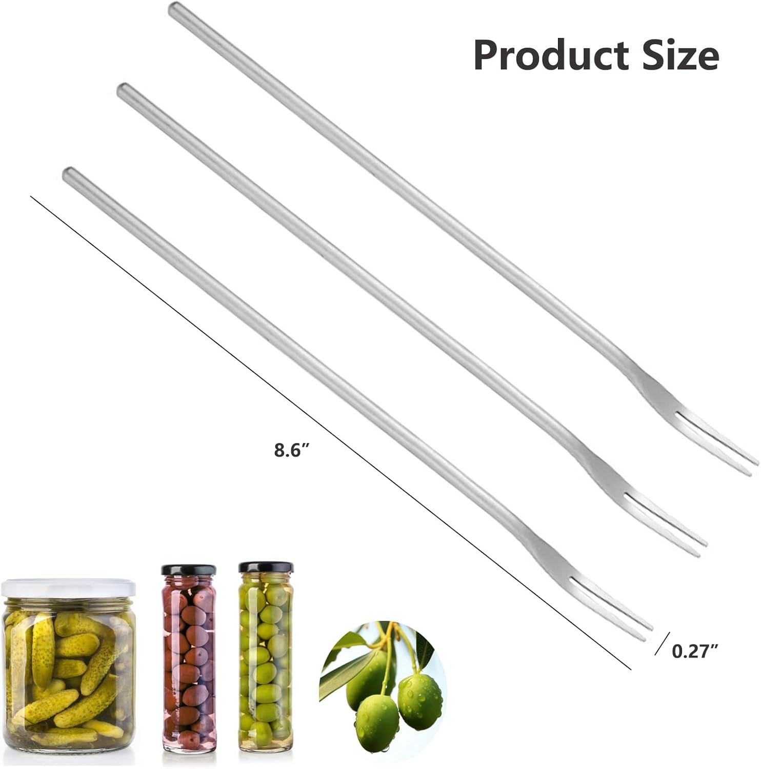 Asanta 3 PCS Pickle Fork, 8.6 Inch Pickle Forks for The Jar, Long Handle Olive Fork, Stainless Steel Cocktail Forks, Pickle Picker, Dessert Fruit Forks - Image 2
