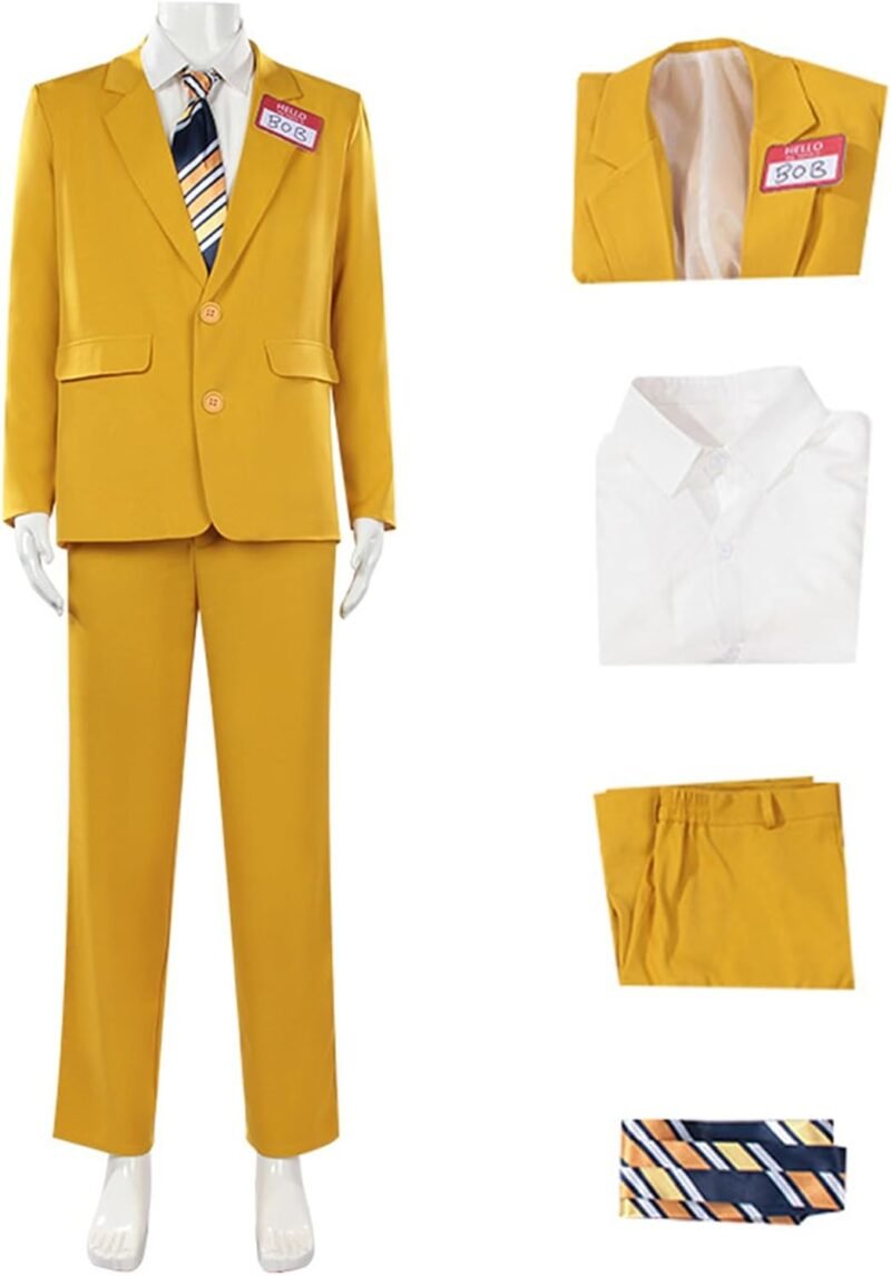 AwwwCos Movie Bob Cosplay Costume Bob Yellow Suit with Name Tag for Men Uniform Halloween Christmas Outfit - Image 3