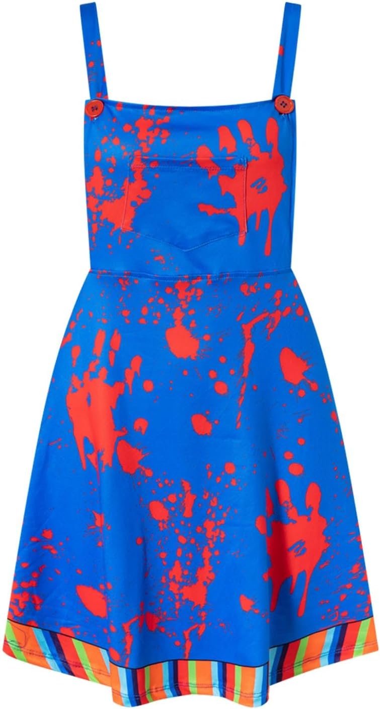 PROMOTED TO BIG SISTER 4 Pcs Women Halloween Nightmare Killer Doll Costume Scary Guy Cosplay Movie Character Outfit - Image 3