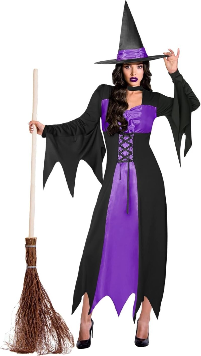 CICOCI Witch Costume Women With Wicked Witch Hat Halloween Costume For Adult Witch dress Full Outfits - Image 3