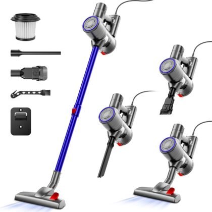 Corded Stick Vacuum Cleaner, 25Kpa Powerful Stick Vacuum, 2 in 1 Vacuum Cleaners,1.2 L Dust Cup, Corded Handheld Vacuum Pet for Hair, Short-Pile Carpet, Hardfloor (Dark Blue)