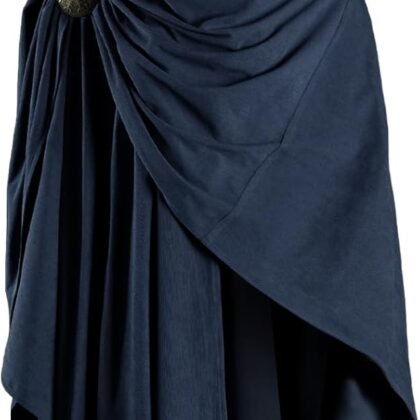 HiiFeuer Medieval Corduroy Hooded Cloak with Adjustable Brooch, Fantasy Poncho Renaissance Costume Cape Ren Faire Cosplay