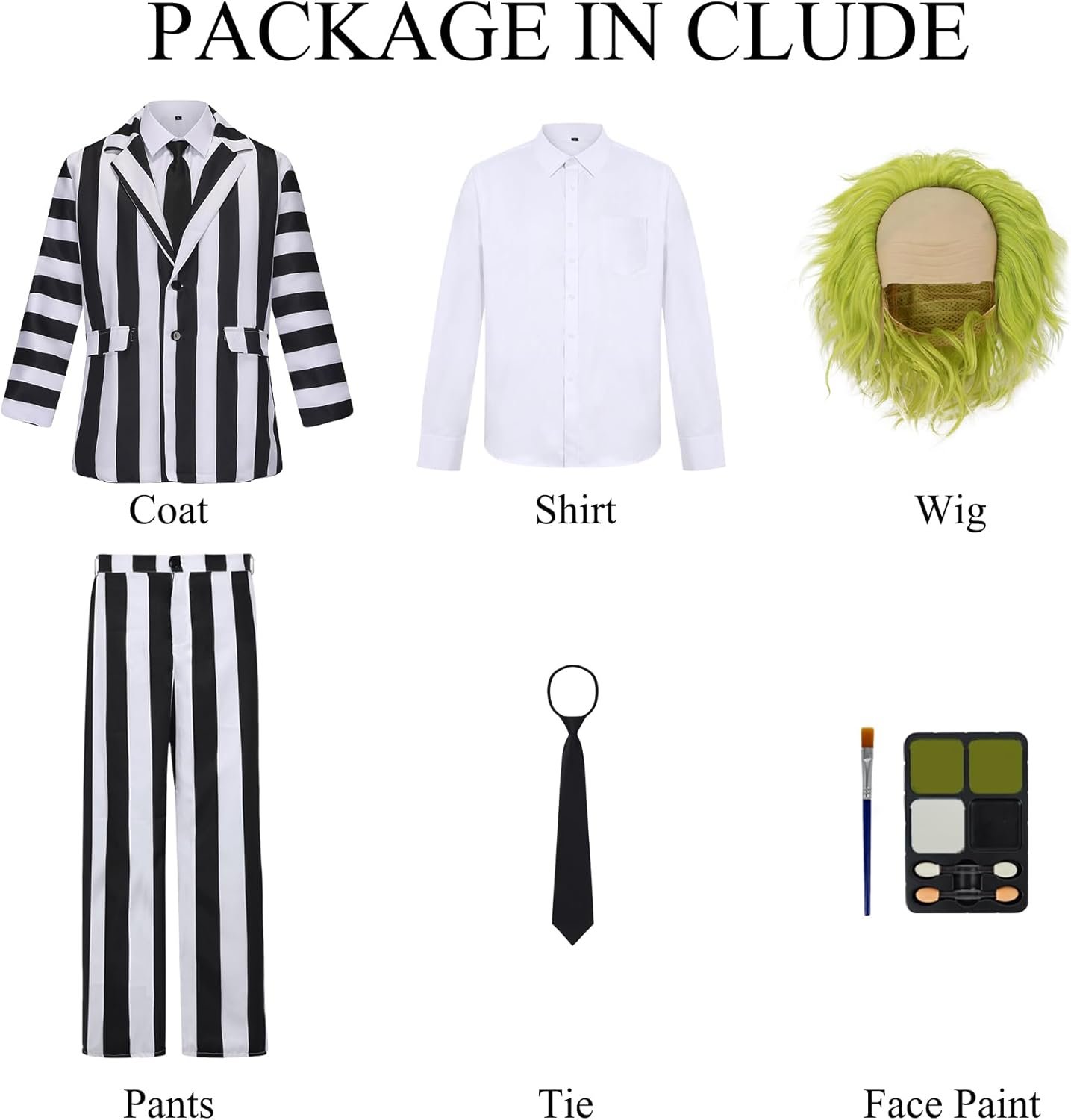 IBQ Black and White Striped Suit Adult Halloween Costumes Men Scary 80s Horror Movie Character Cosplay Outfit with Wig Shirt - Image 2