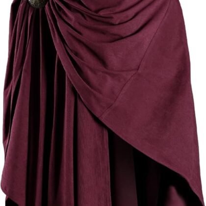 HiiFeuer Medieval Corduroy Hooded Cloak with Adjustable Brooch, Fantasy Poncho Renaissance Costume Cape Ren Faire Cosplay
