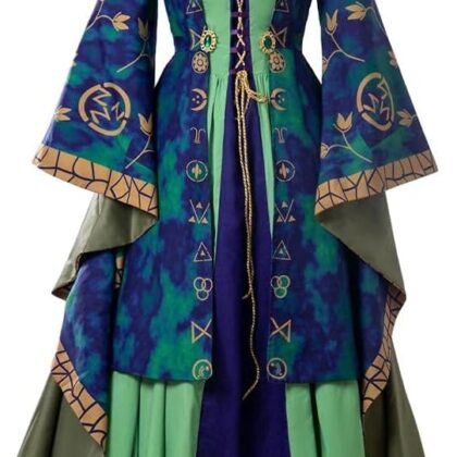 CosplayDiy Medieval Green Velvet Dress Witch Cosplay Costume Robes Adult for Women Plus Size