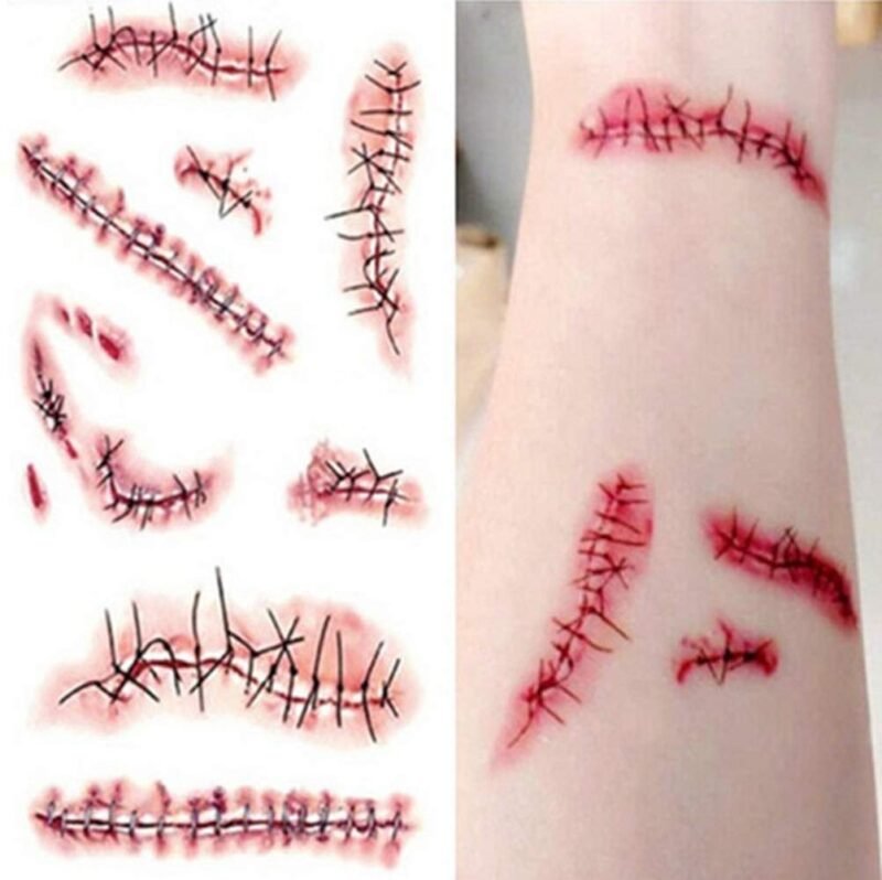 10 Sheets Halloween Temporary Tattoos, Realistic Temporary Tattoos Stickers, Scars Tattoos for Zombie Costume, Halloween Parties, Party Favor, Party Supplies - Image 2