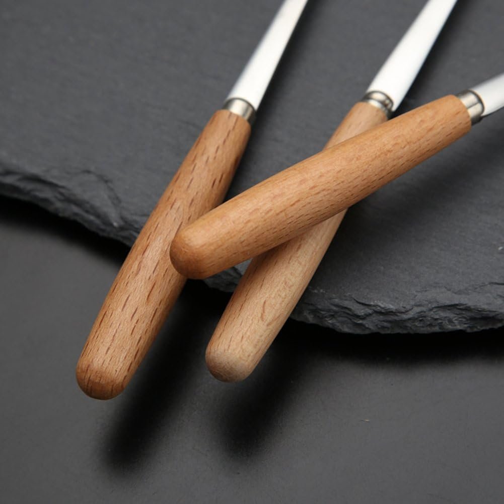 6 Pcs Wooden Handle Stainless Steel Two Prong Forks Fruit Cake Appetizer Forks - Image 5