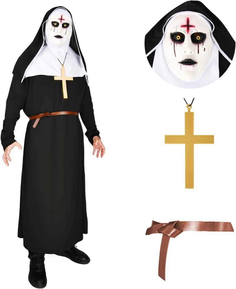 Nun Costume for Women Men Scary Halloween Nun Mask Adult The Nun Costume Black Nun Dress Cosplay - Image 9