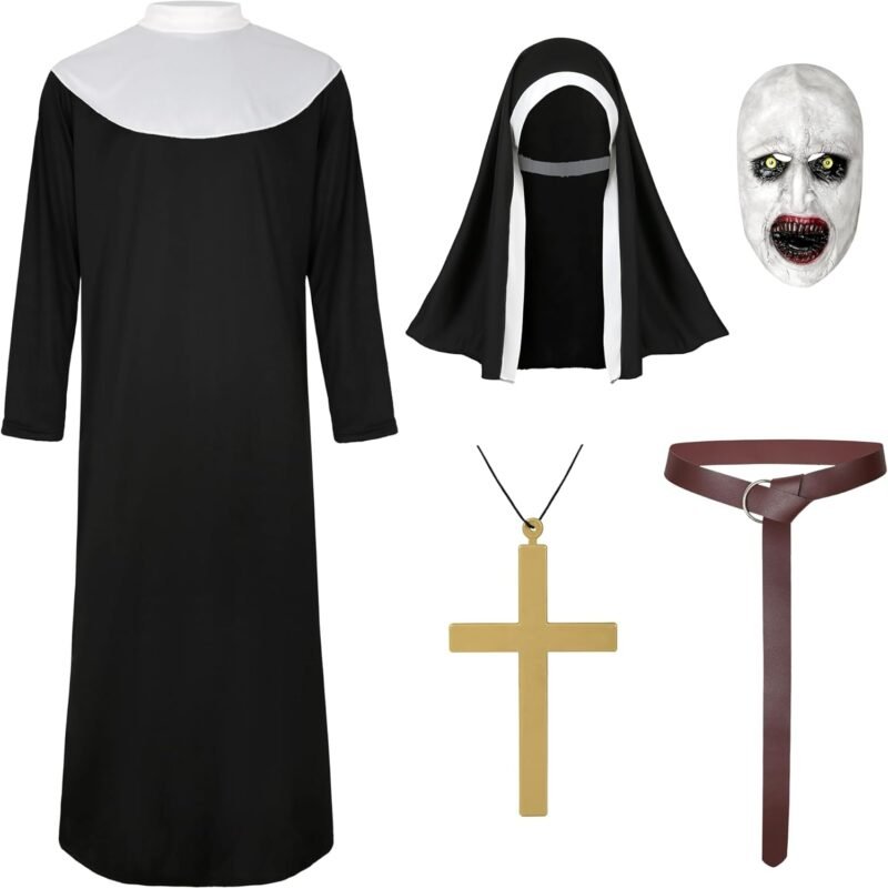 CICOCI Unisex Nun Costume For Men Women With Scary Mask Set Adult Halloween Costume Plus Size - Image 5