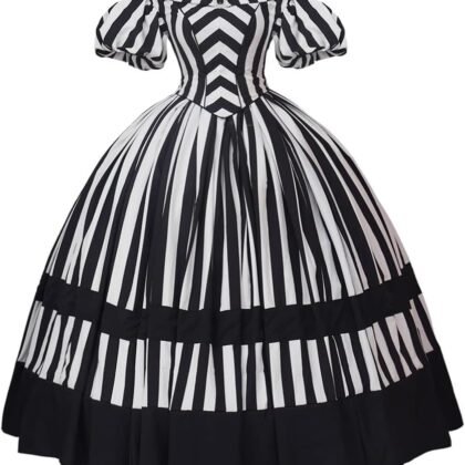 CosplayDiy Queen Marie Antoinette Rococo Ball Gown Gothic Victorian Dress Costume Black and White Stripe