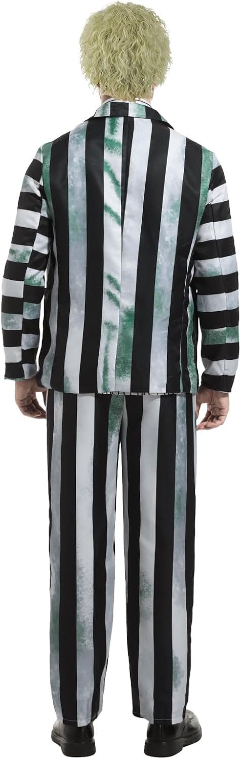 Adult Men Costume Black and White Striped Suit with Wig for Halloween Cosplay Party Outfit Horror Movie Character - Image 3