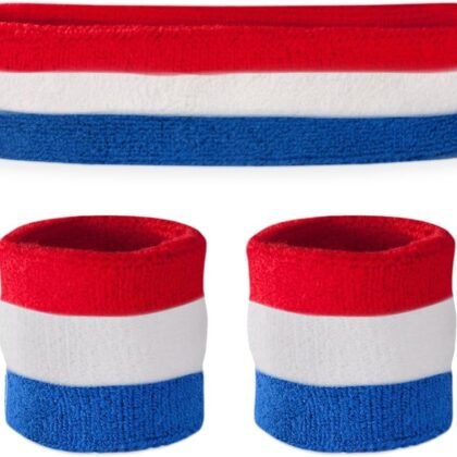 Suddora Striped Sweatband Set, Moisture Wicking 2 Wristbands and 1 Headband, Breathable Athletic Sweat Bands for Sports, Costumes & Cosplay, Matching Bands to Wear with Jersey