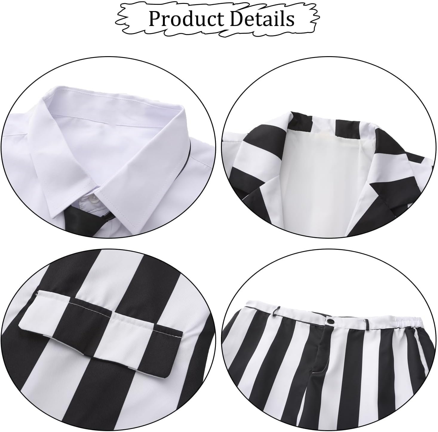 IBQ Black and White Striped Suit Adult Halloween Costumes Men Scary 80s Horror Movie Character Cosplay Outfit with Wig Shirt - Image 3