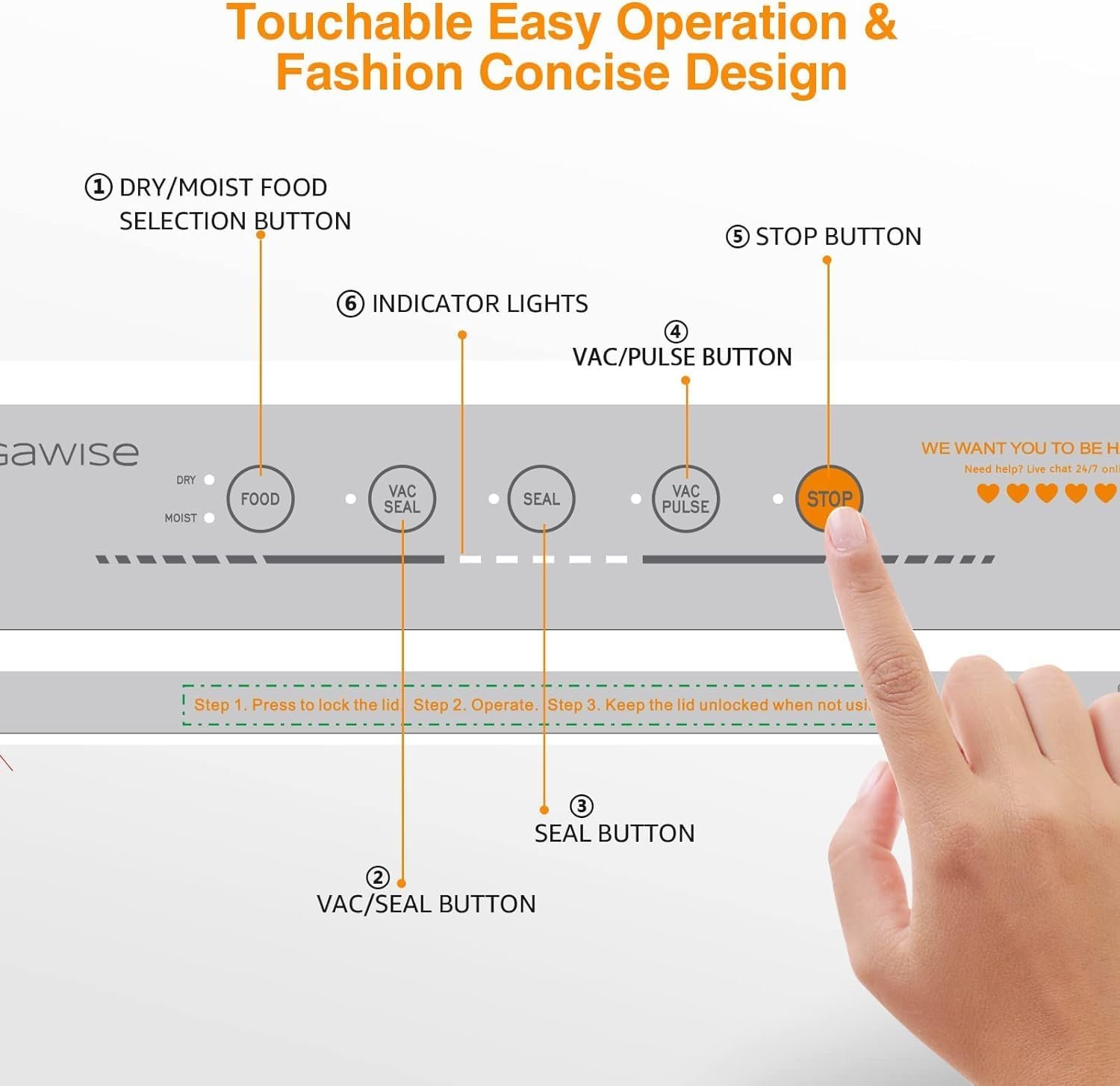 MEGAWISE Vacuum Sealer Machine, Portable Strong Suction Power Food Sealer, Bags and Cutter included with External Vacuum Function, Freshness Saver(Silver) - Image 7