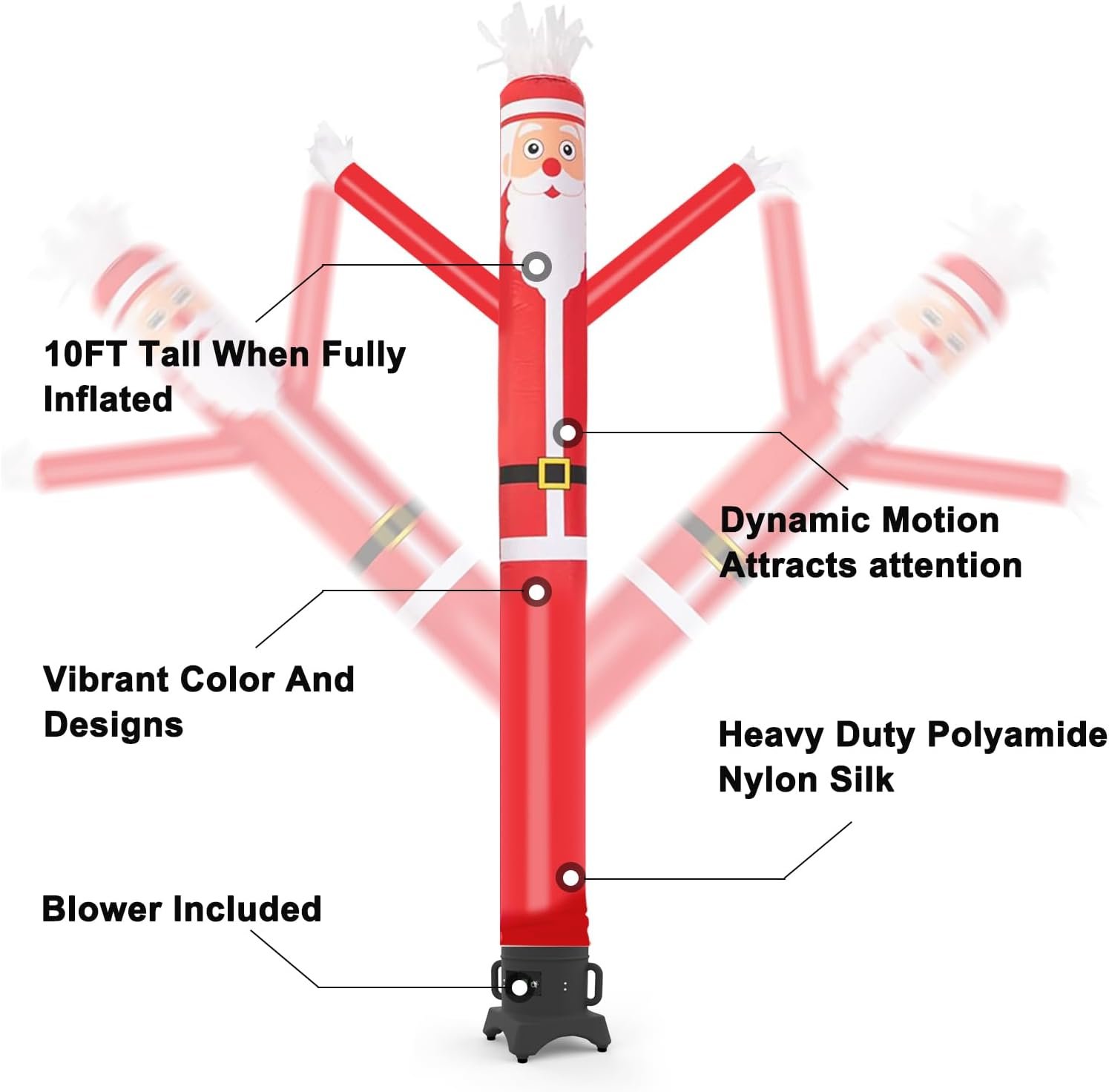 MOUNTO 10ft Inflatable Dancer Waving Tube Man Puppet for Store Sign (Santa) - Image 3
