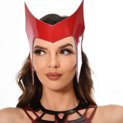 Gosbeliy Adult Wanda Headpiece Scarlet Witch Cosplay Headwear Halloween Wanda Maximoff Crown PU Leather Mask