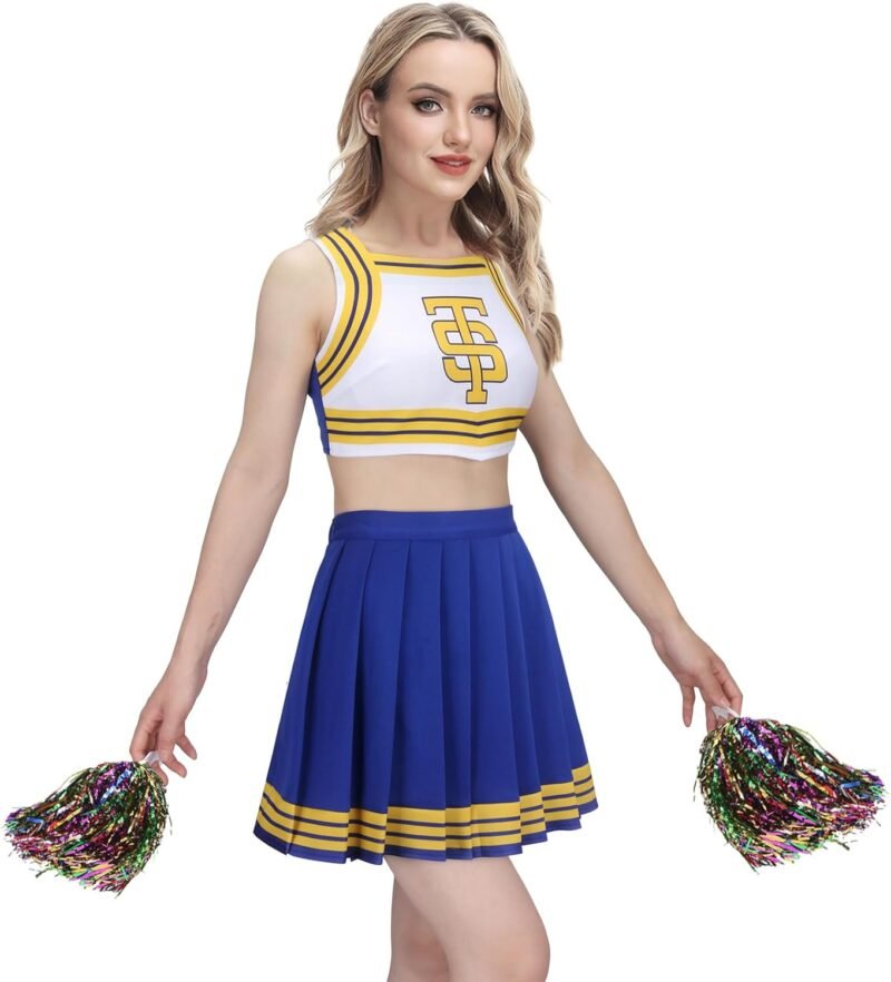Adult Women Singer Cheerleader Costume Uniform Girls Cheerleading Crop Top with Pleated Skirt Halloween Outfit - Image 5