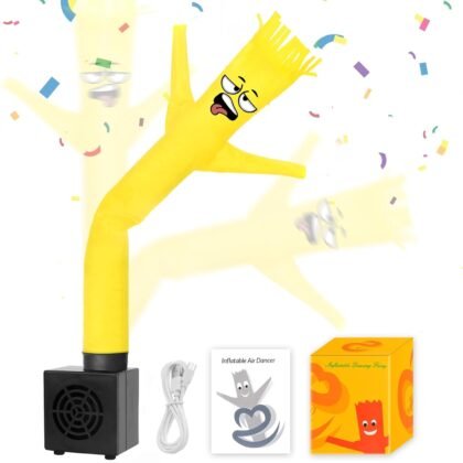 Mini Inflatable Tube Man Novelty Gag Gifts Wacky Waving Inflatable Tube Guy Desktop with Blower for Christmas White Elephant Gift (Yellow)